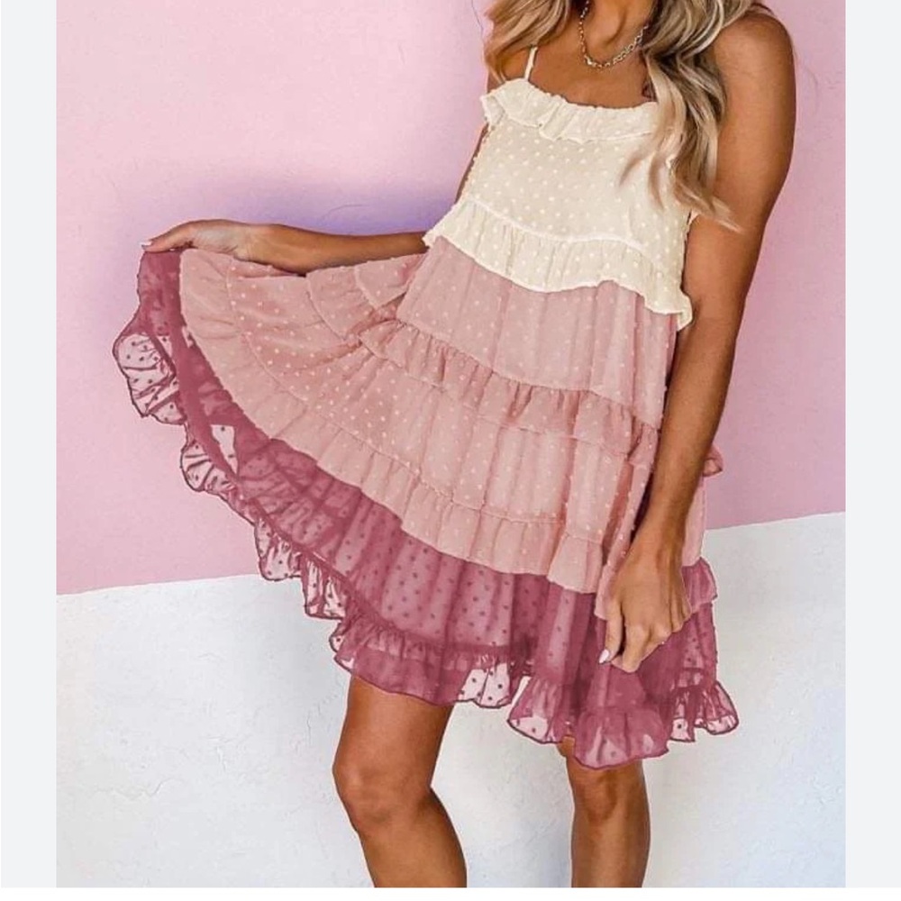 Storia Blush and Cream Ruffle Dress